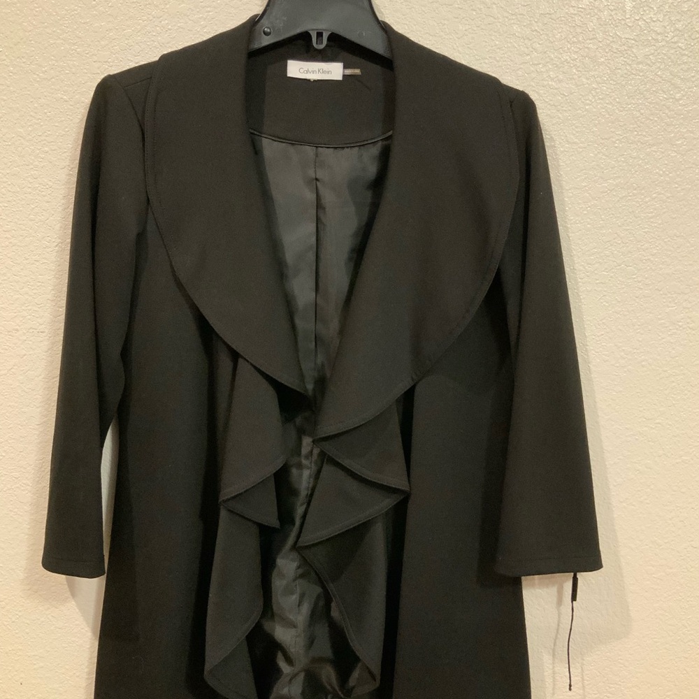 Calvin Klein Black Ruffle Blazer 3/4 Sleeve - Picture 1 of 4